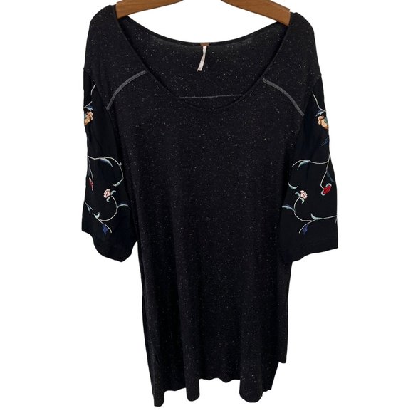 Haut Tunique Free People Occasion - Taille M, Marron Et Argent à Sequins, Col V, Manches 3/4, Style Bohème